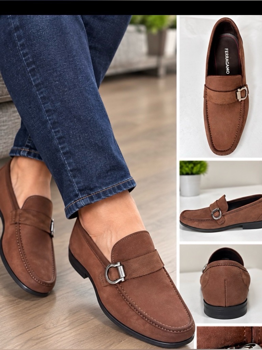 Salvatore Ferragamo Men's Brown leather Suede Loafers with Silver Bit size 8EE.
